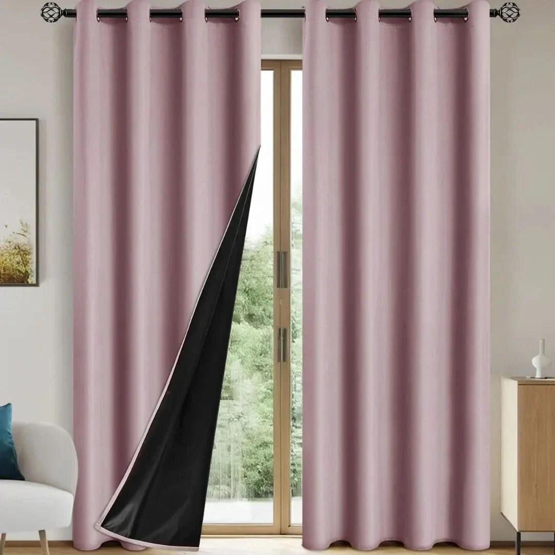 Thermal Lined 100% Blackout Curtains for Privacy and Comfort - Modern Design – Pink