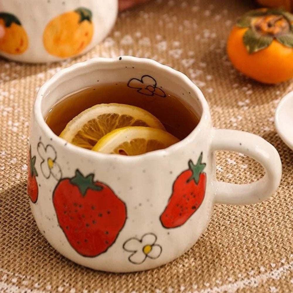 Fruity Delight Ceramic Coffee Mug Set – Strawberry Joy