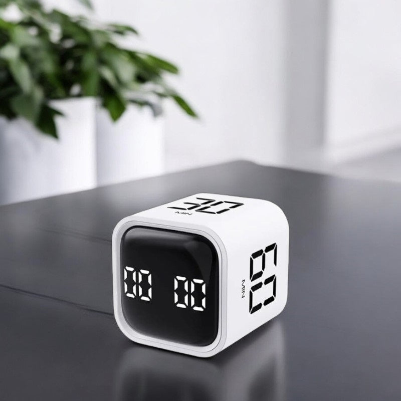 Gravity Sensing Timer Cube with LED Display and Smart Features – White