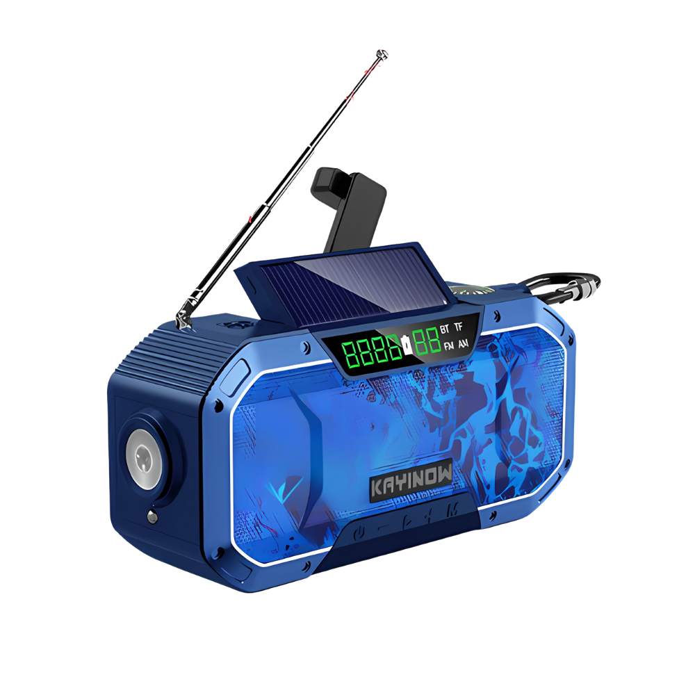 Emergency Radio with Solar and Hand Crank, Power Bank & LED Light β Blue