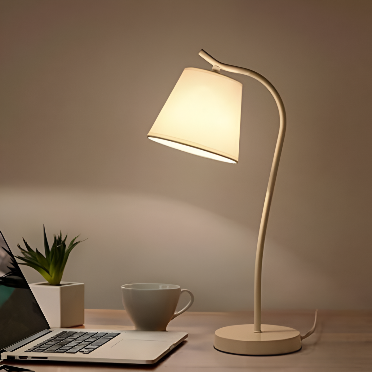 Minimalist LED Light for Desk and Bedside – Contemporary Wooden Lamp – White