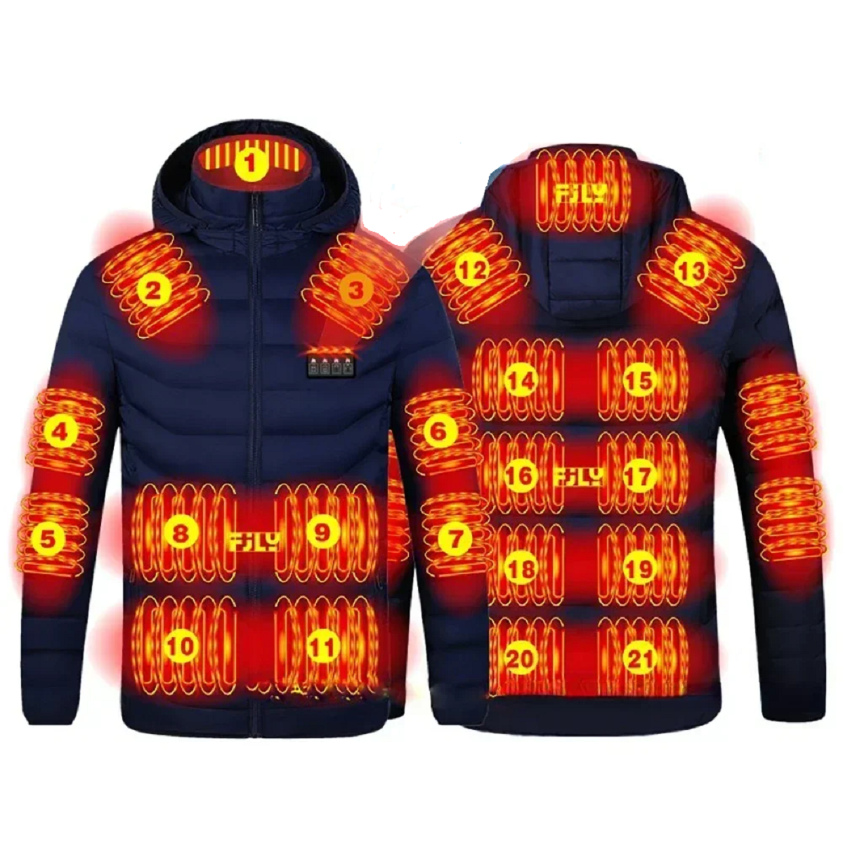 Waterproof Electric Winter Jacket - Unisex Heated Vest with 21 Heat Zones – Blue