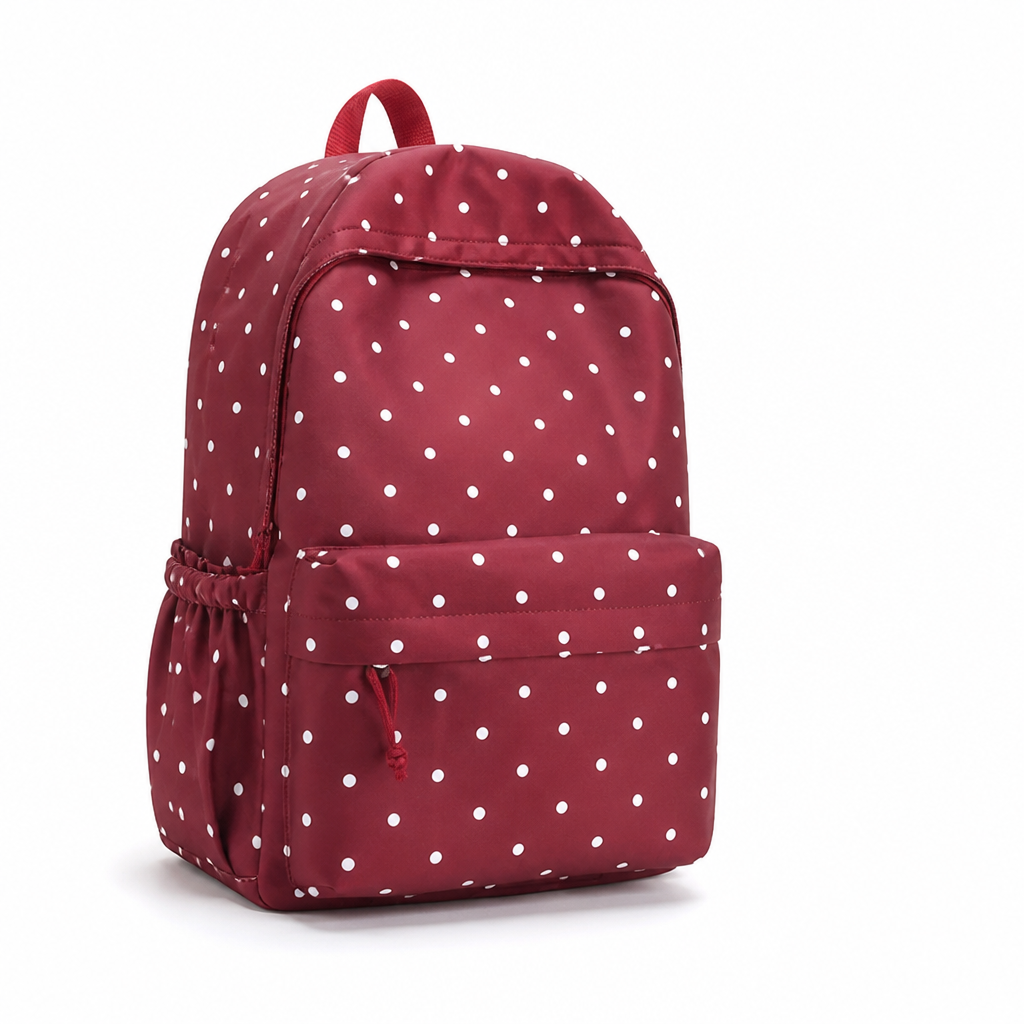 Spacious Everyday Backpack with Stylish Dots – Red