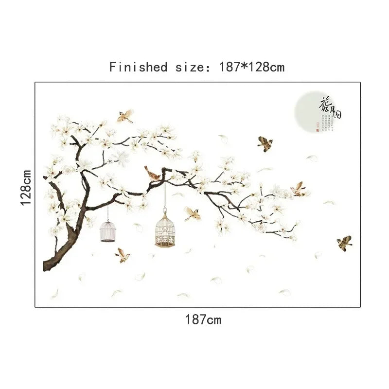 XXL Tree Wall Sticker 187x128 cm | Bird and Flower Wall Decal