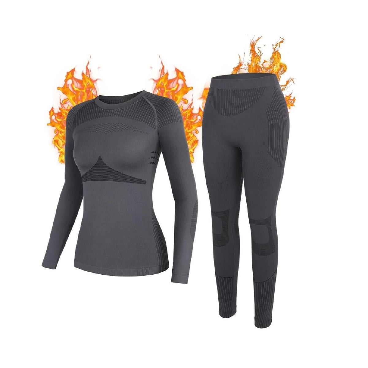 Thermal Underwear Set for Women - Ski Top and Bottom – Grey - Top and Bottom Set