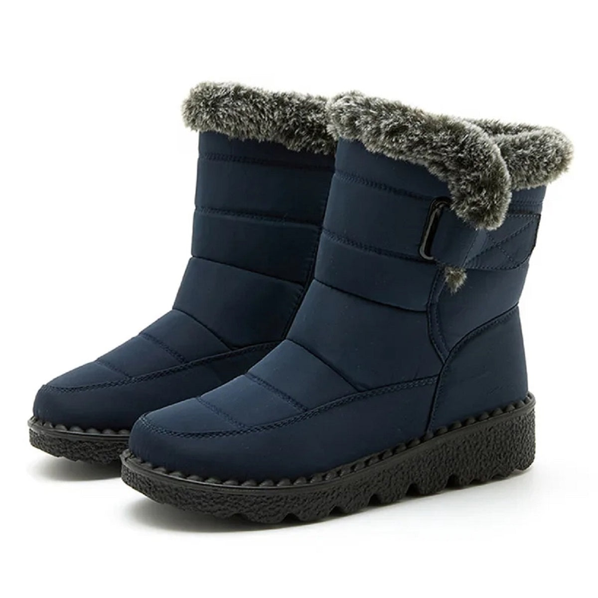 Fur-Lined Ankle Boots for Women - Low Heel Winter Footwear – Blue