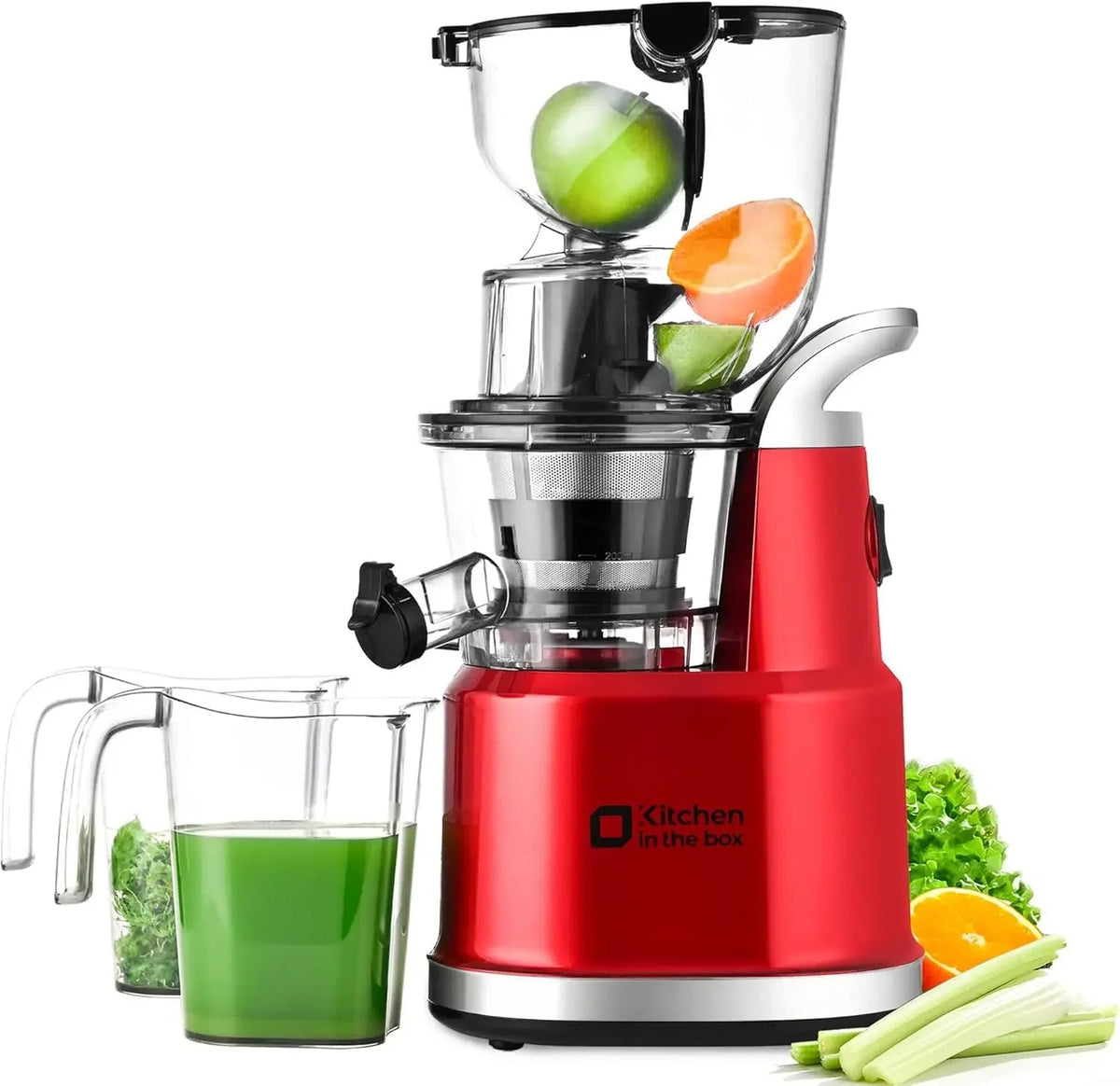 Masticating Juicer with 3.27" Wide Chute – BPA-Free, Low Noise, High Yield – Red