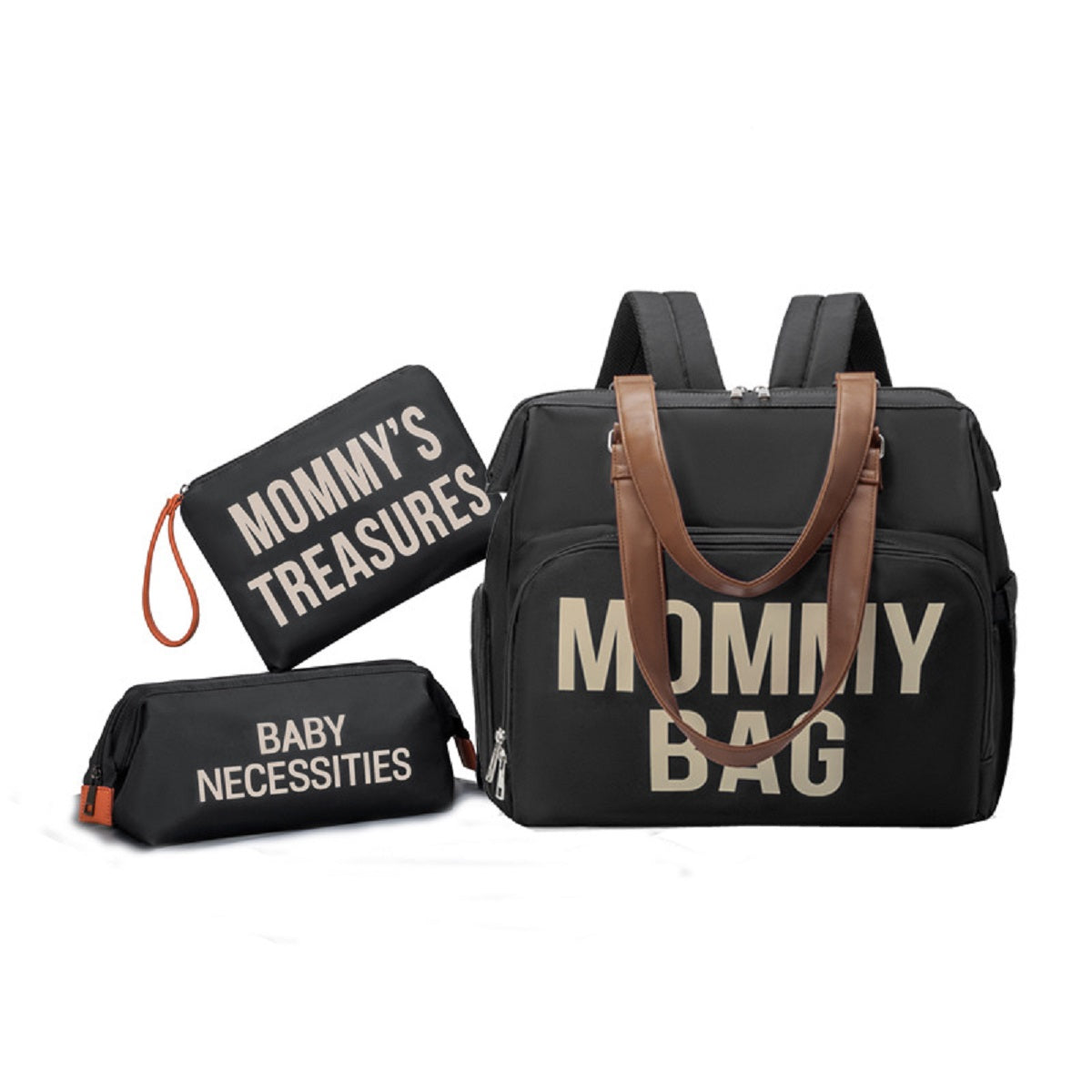Spacious Diaper Bag for Baby Travel and Hospital Use – 3 pc Set Black
