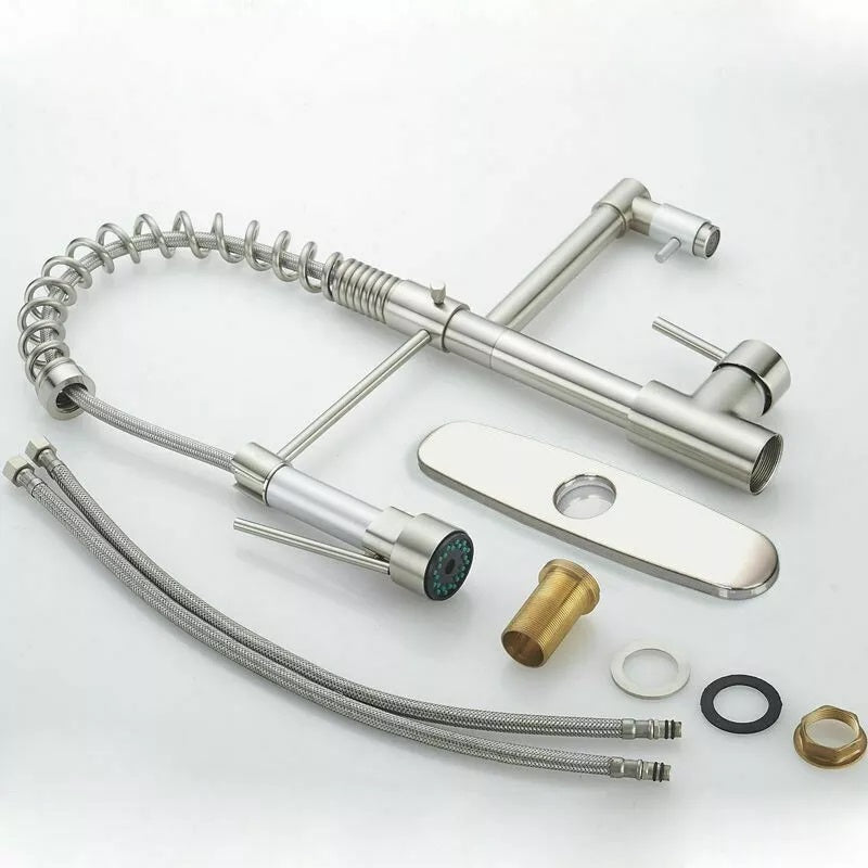 360-Degree Stainless Steel Kitchen Tap with Pull-Down Spring Spout