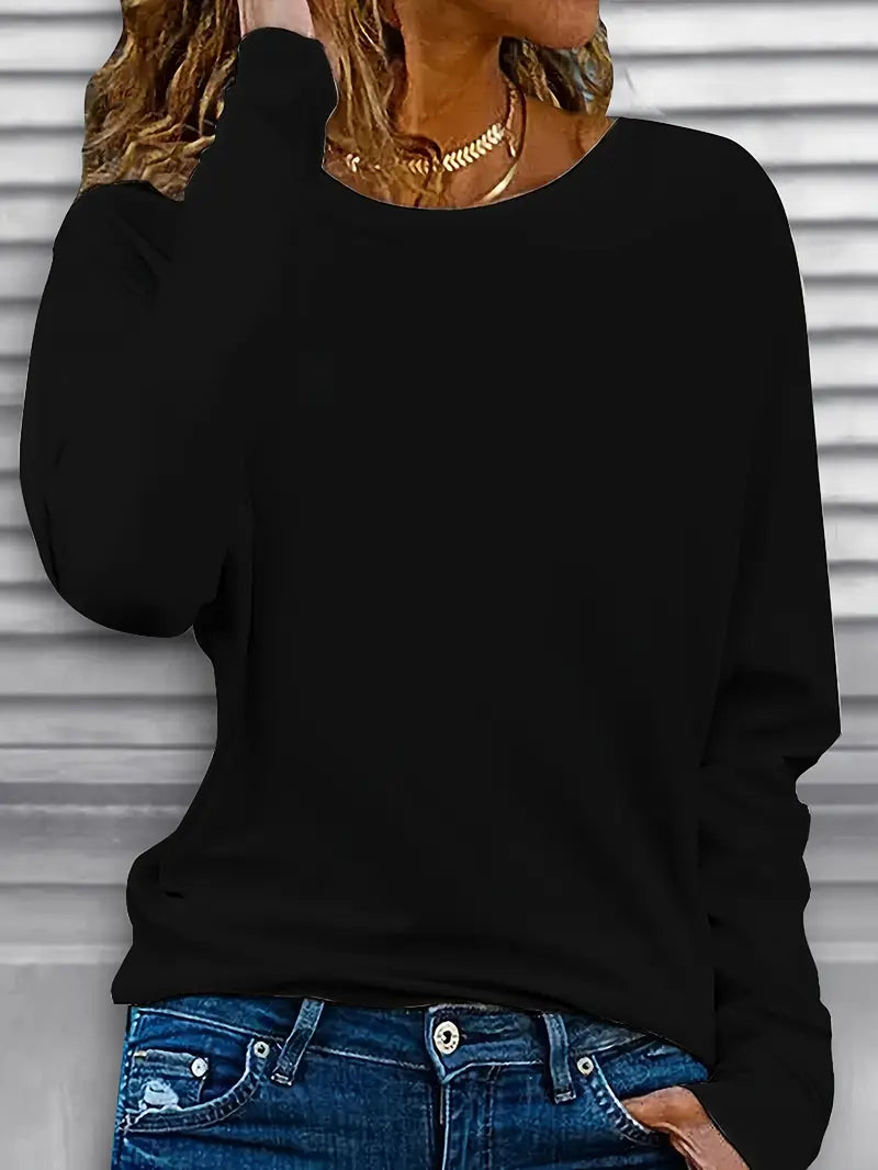 3-Piece Long Sleeve Casual T-Shirt Set, Solid Color, Knit Polyester, Regular Fit for Spring and Autumn – Black