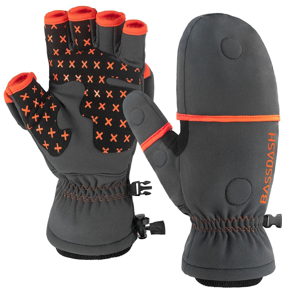 Water-Resistant Fingerless Gloves - Convertible Mittens for All Genders – Grey Black