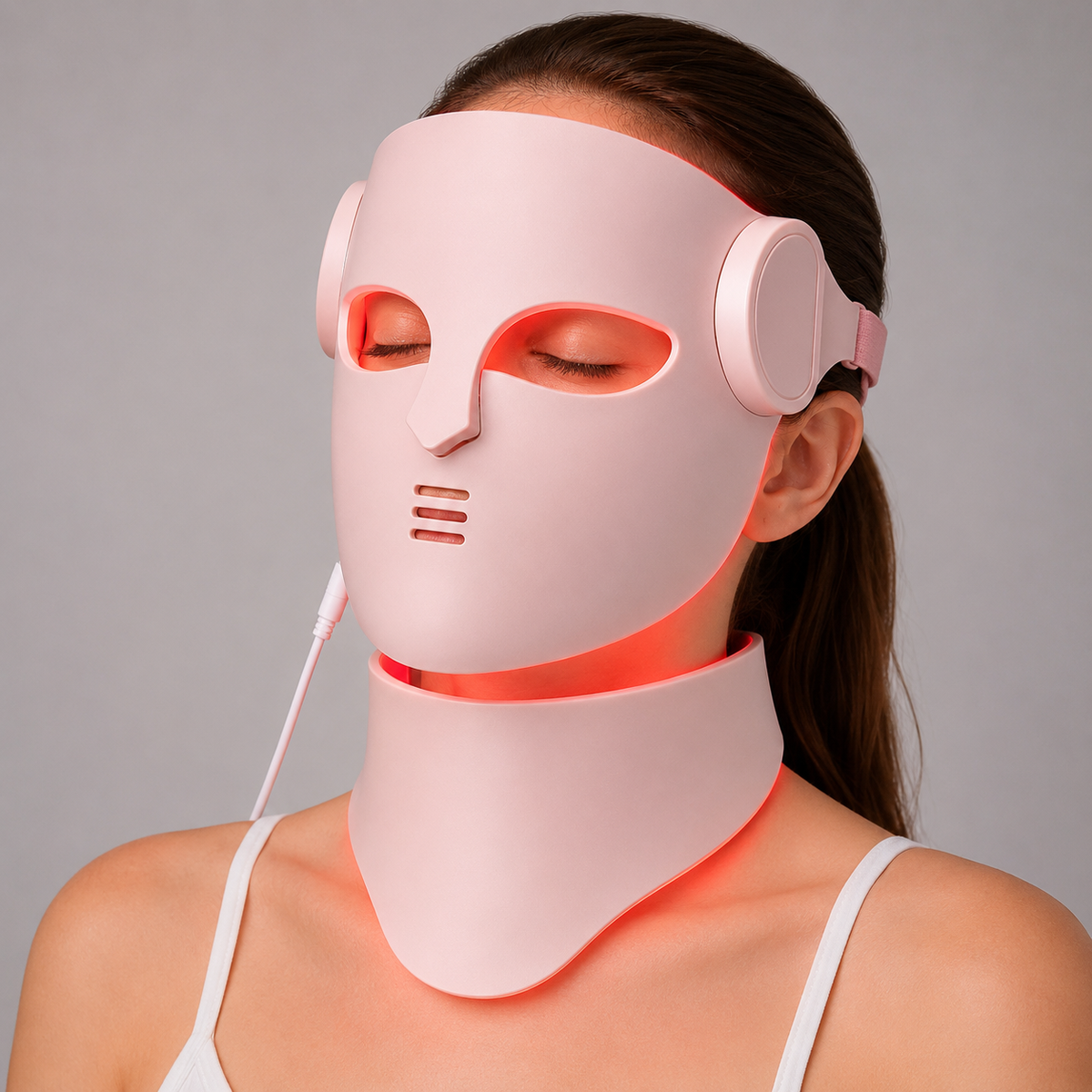 Neck Light Therapy LED Mask – Red Light Treatment for Acne, Wrinkles, and Skin Brightening – Pink
