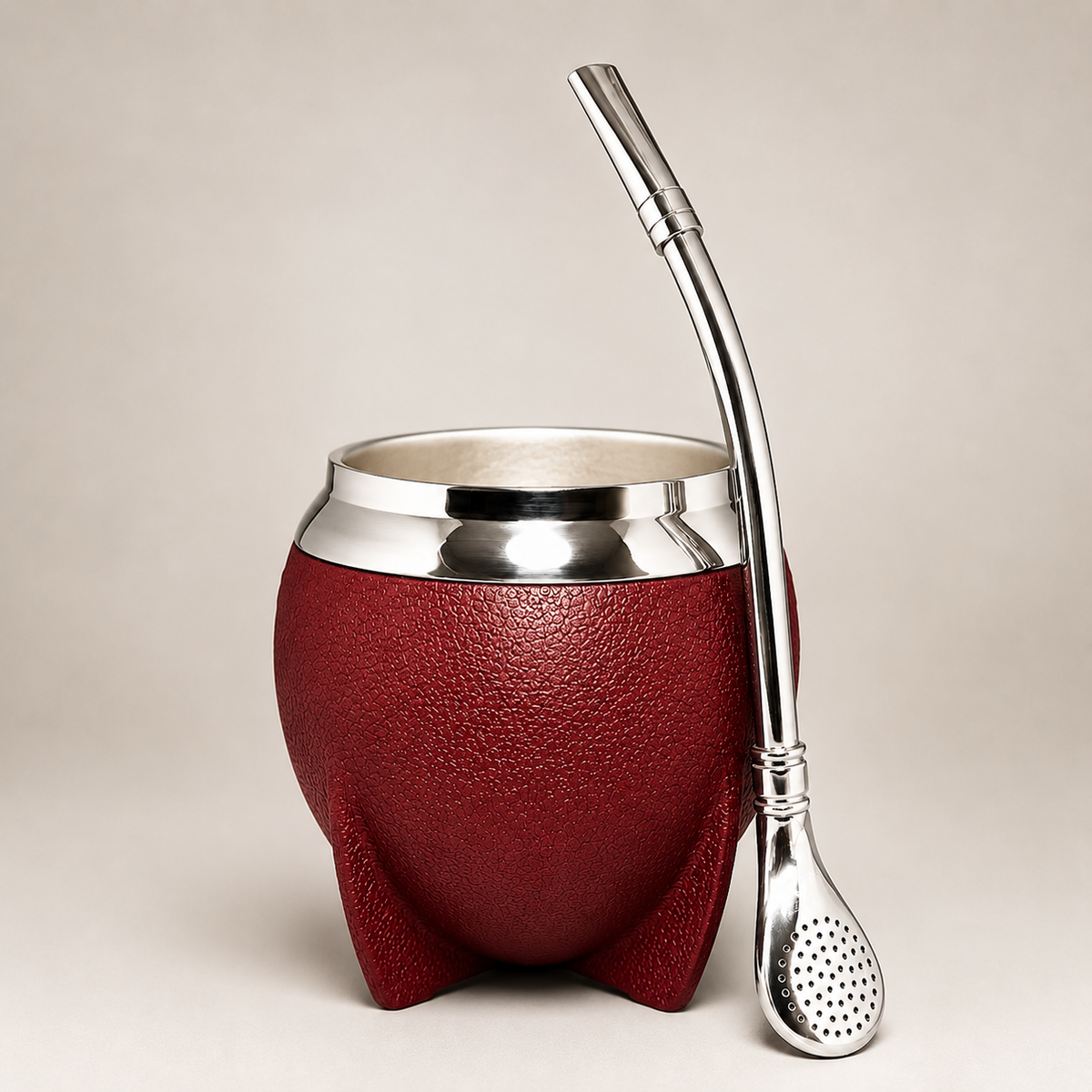 Insulated Stainless Steel Yerba Mate Cup Set with Bombilla Straw & Brush - 10oz Travel Design – Red