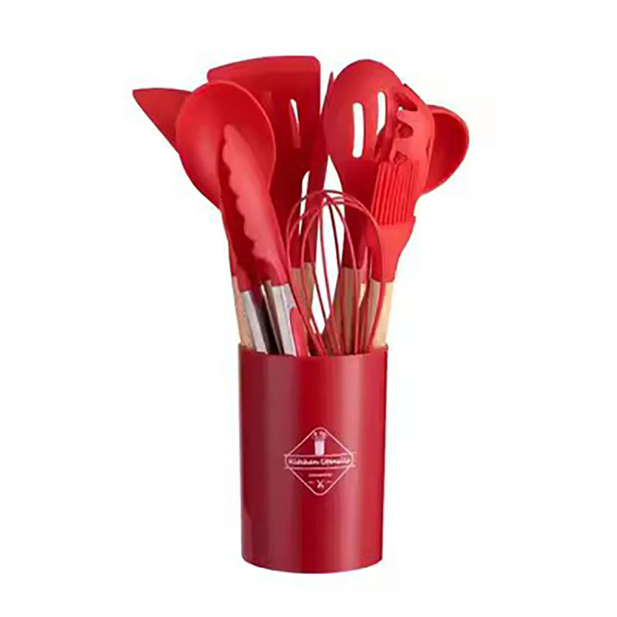 Set of 12 Silicone Cooking Tools for Kitchen Use – Red