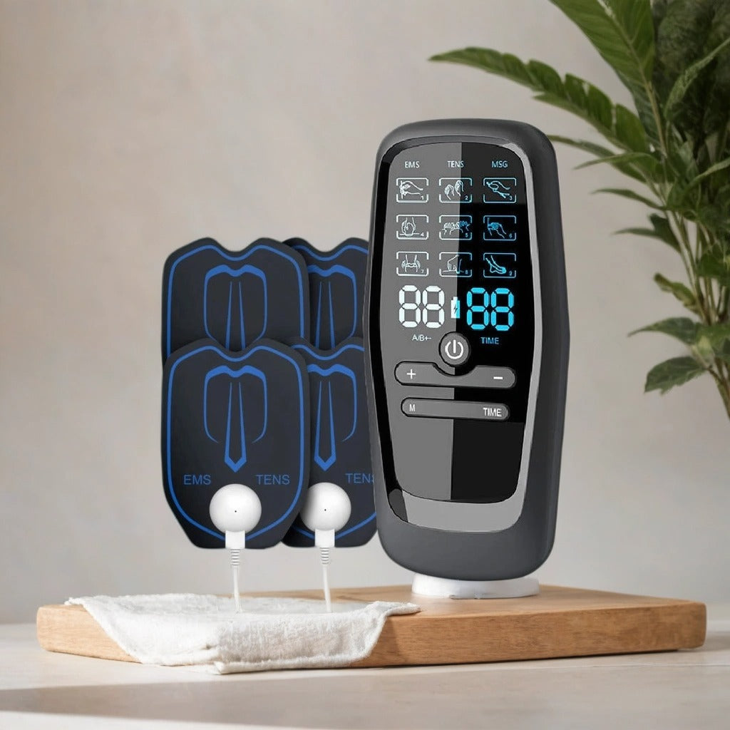 Muscle Stimulator with Rechargeable TENS & EMS – 6 Modes, 19 Intensities, 4 Electrode Pads – 4 Pads