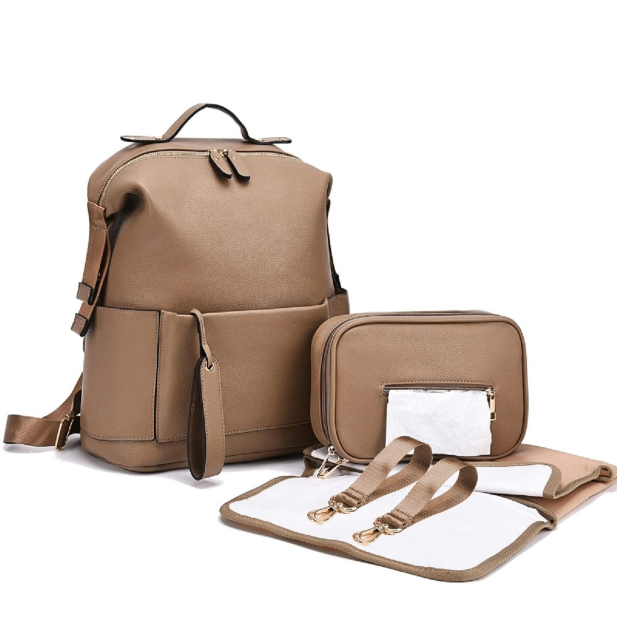 Travel Backpack for Maternity - Versatile Leather Diaper Bag – Camel