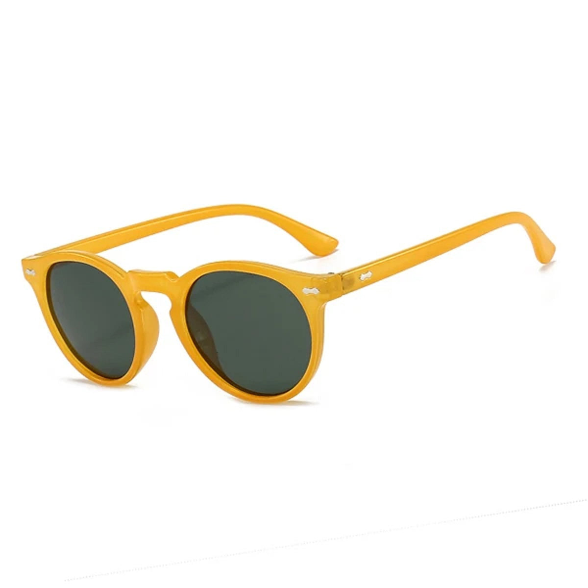 Round Sunglasses with Polarized Lenses for Men and Women - Vintage Style – Yellow deep green
