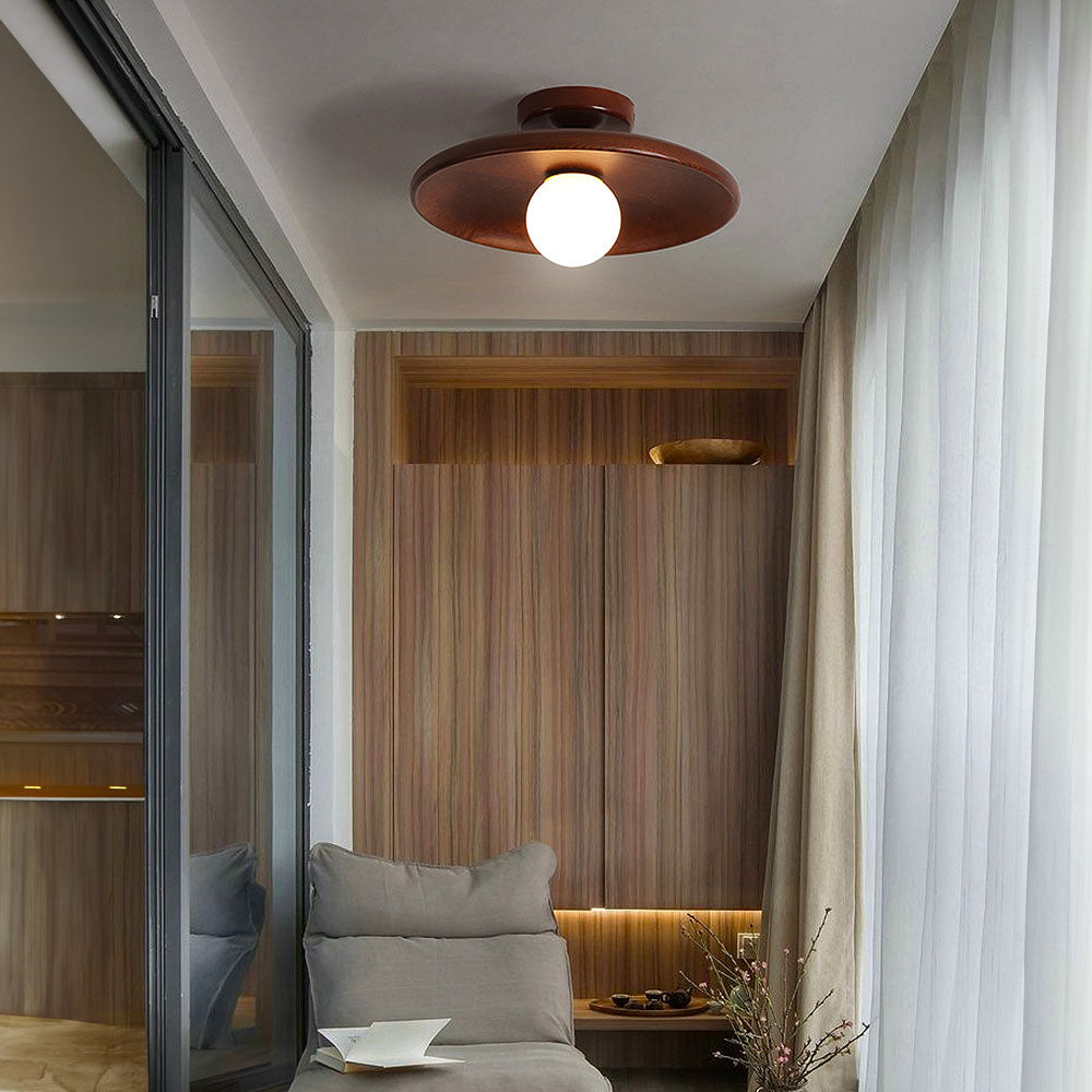 Nordic Style Round Ceiling Lamp - Minimalist Fixture for Hallway & Living Room – Walnut