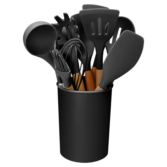 Heat Resistant Silicone Utensils Set - 11 Kitchen Tools – Black