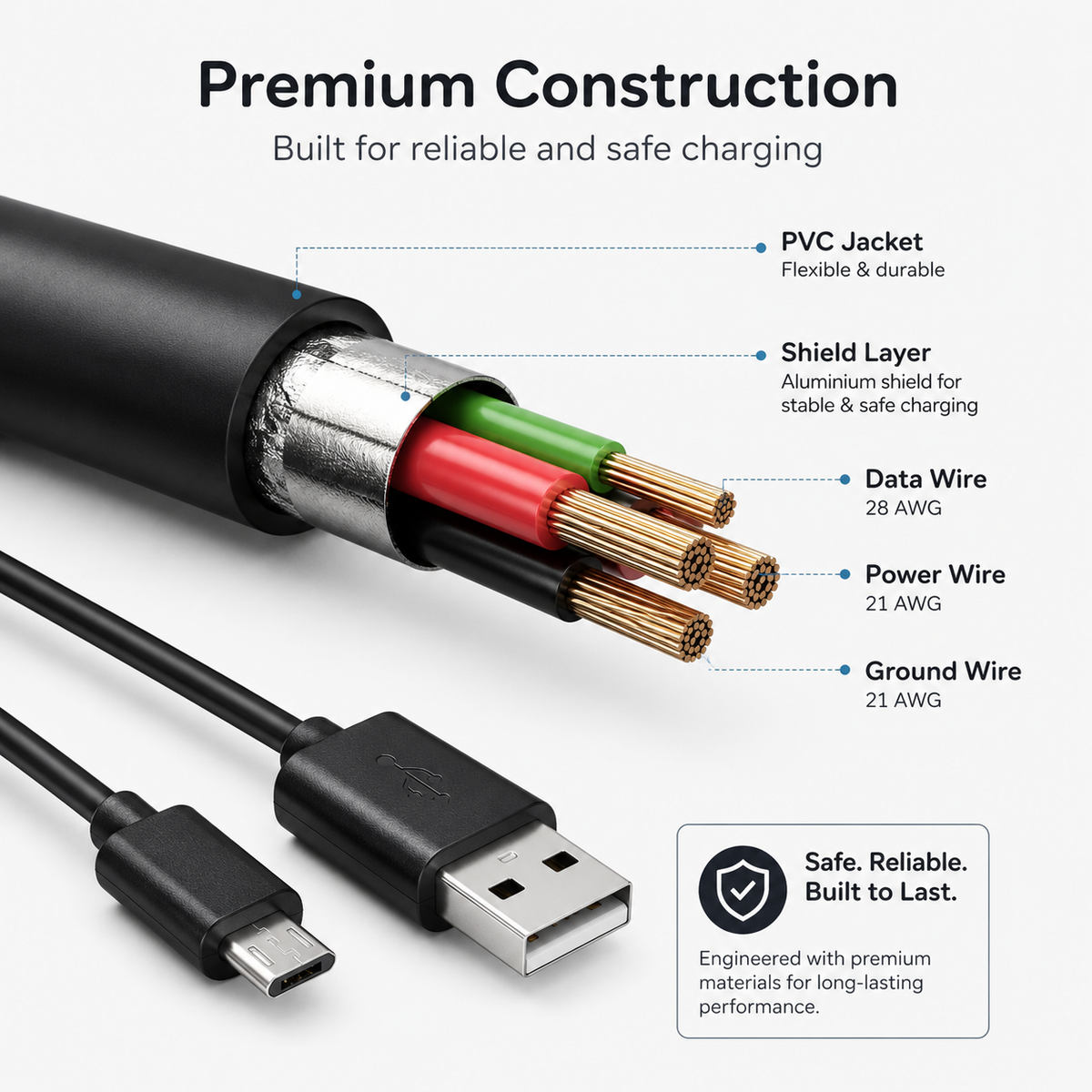 10-Foot Micro USB Cable – Tangle-Free Construction