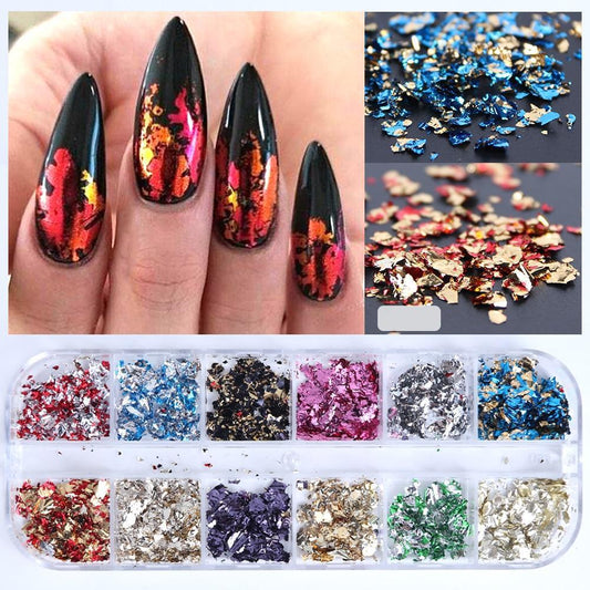 12 Sheets of Premium Nail Art Foil Paper – Metallic Speckled