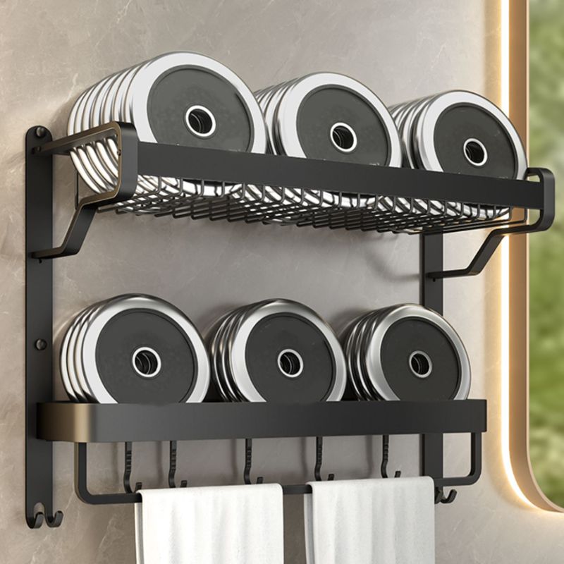 Contemporary Matte Black Bathroom Accessory Set with Shelf and Towel Holder