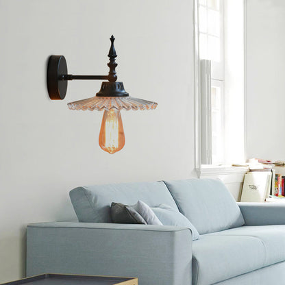 Industrial Wall Lamp with Clear and Green Glass Cone Shade for Living Room