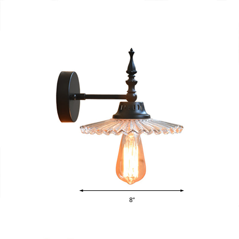 Industrial Wall Lamp with Clear and Green Glass Cone Shade for Living Room
