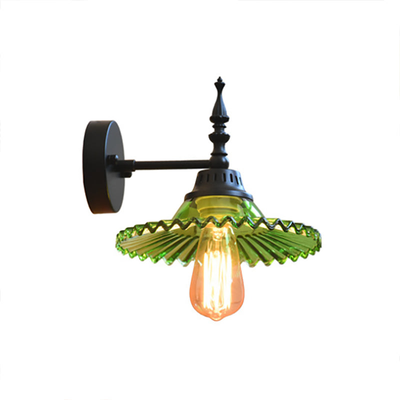 Industrial Wall Lamp with Clear and Green Glass Cone Shade for Living Room