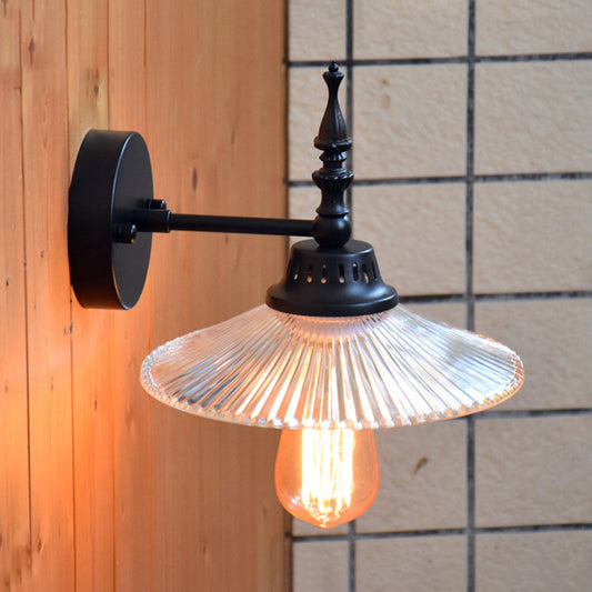Industrial Wall Lamp with Clear and Green Glass Cone Shade for Living Room – Clear