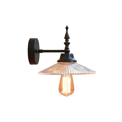 Industrial Wall Lamp with Clear and Green Glass Cone Shade for Living Room