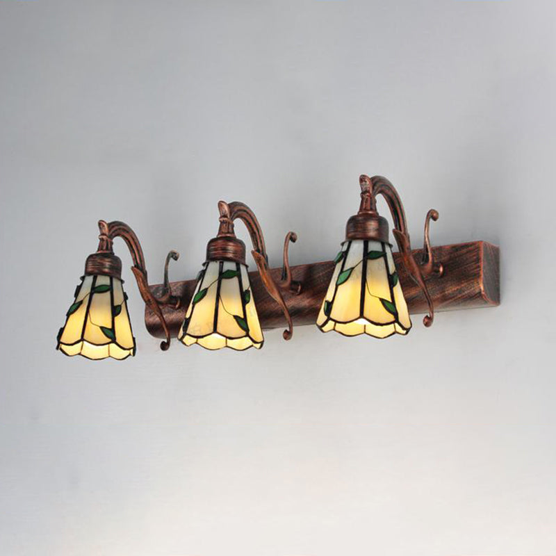 Rustic Stained Glass Vanity Light with 3 Heads for Makeup Mirror in Copper/Brass/Gold – Copper