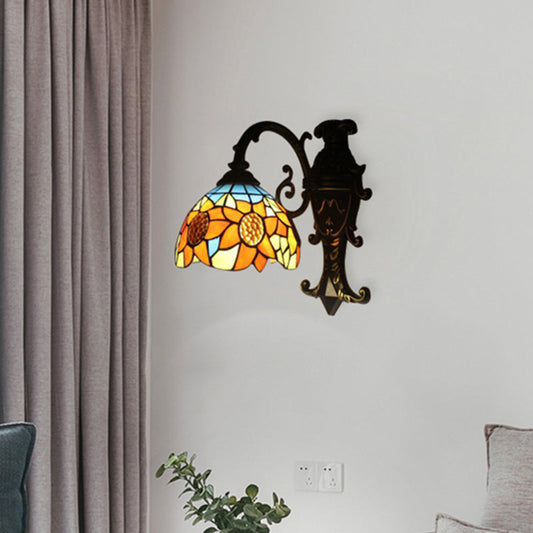 Rustic Sunflower Wall Light in Orange – Woven Glass Lamp for Bedroom – Orange