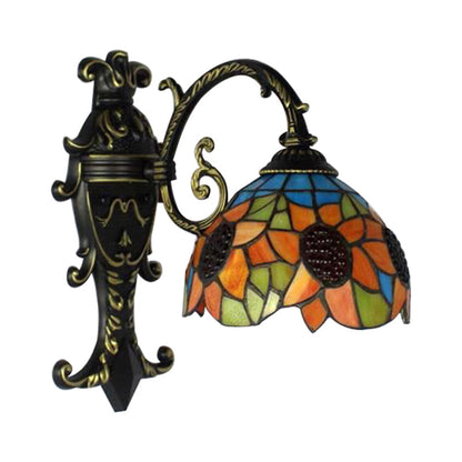 Rustic Sunflower Wall Light in Orange – Woven Glass Lamp for Bedroom – Orange
