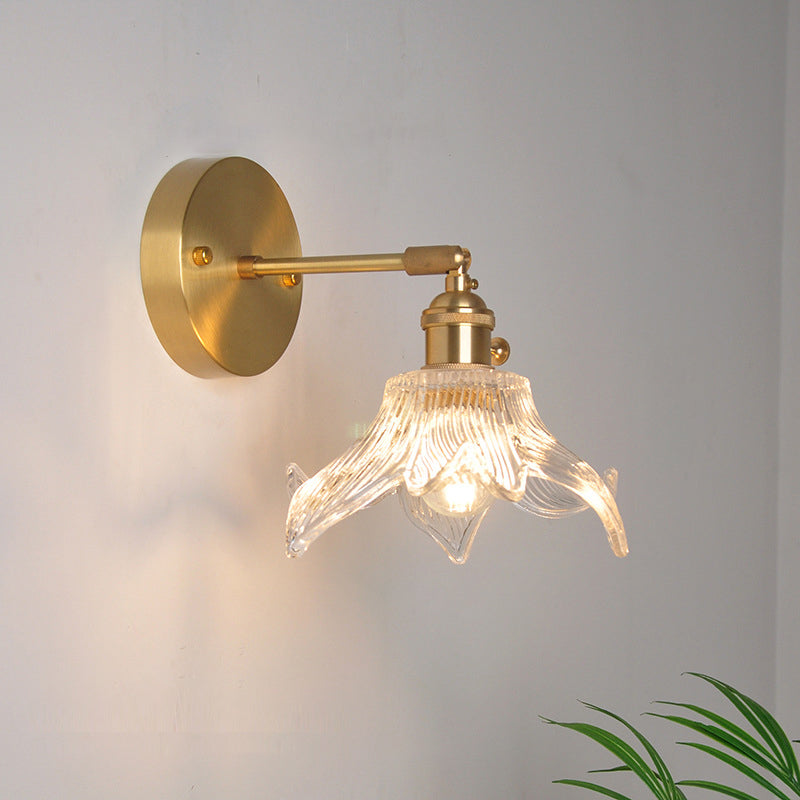 Industrial Wall-Mounted Reading Light with Swing Arm and Clear Glass Shade – Clear