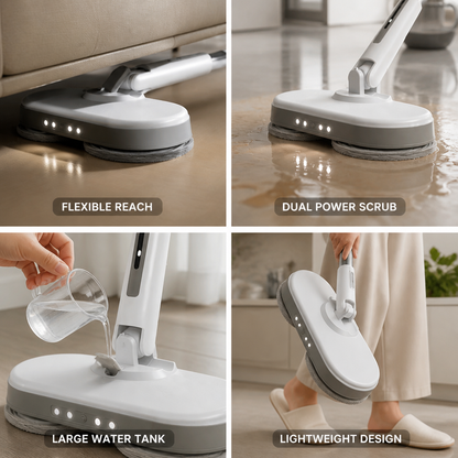 Cordless Electric Wet Mop with Dual Motors and 420 ml Tank – White