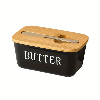 Airtight Silicone Seal Butter Dish (Bamboo Lid & Knife)