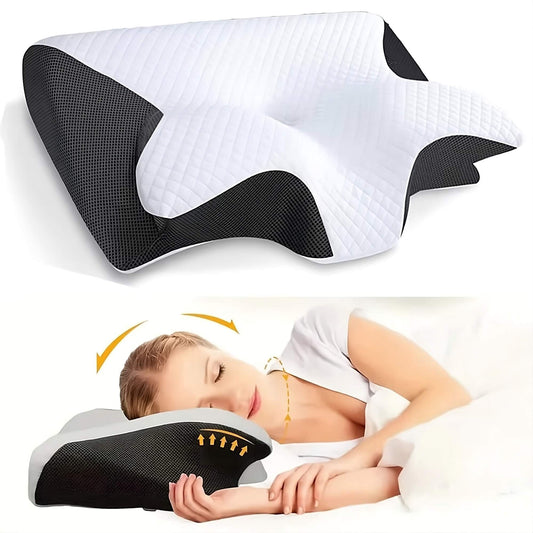 Ergonomic Memory Foam Pillow for Neck and Back Support – RelaxNeck – White Black