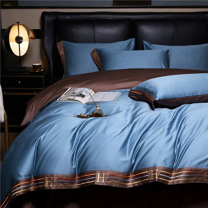 Satin-Cotton Bedding Set - Elegant Comfort for Your Bedroom – Blue