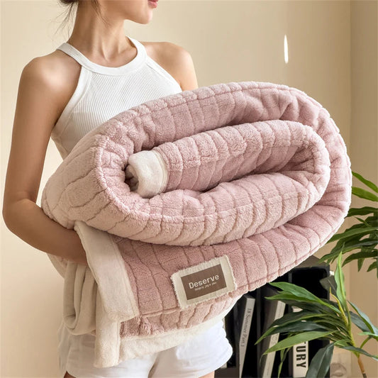 Reversible Velvet Comfort Blanket | Jacquard Coral Fleece Winter Throw