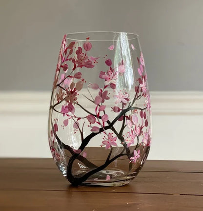 Hand-Painted Art Wine Glasses - Tree of the Four Seasons