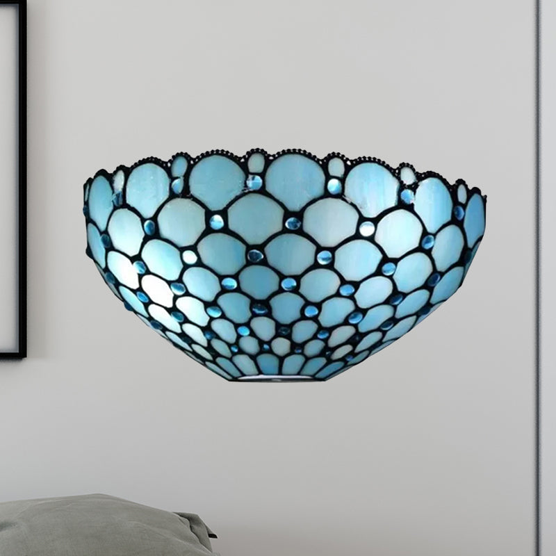 Tiffany Stained Glass Shade Wall Sconce for Indoor Living Room Lighting – Blue