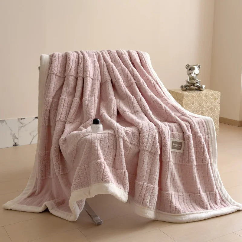 Reversible Velvet Comfort Blanket | Jacquard Coral Fleece Winter Throw – Pink