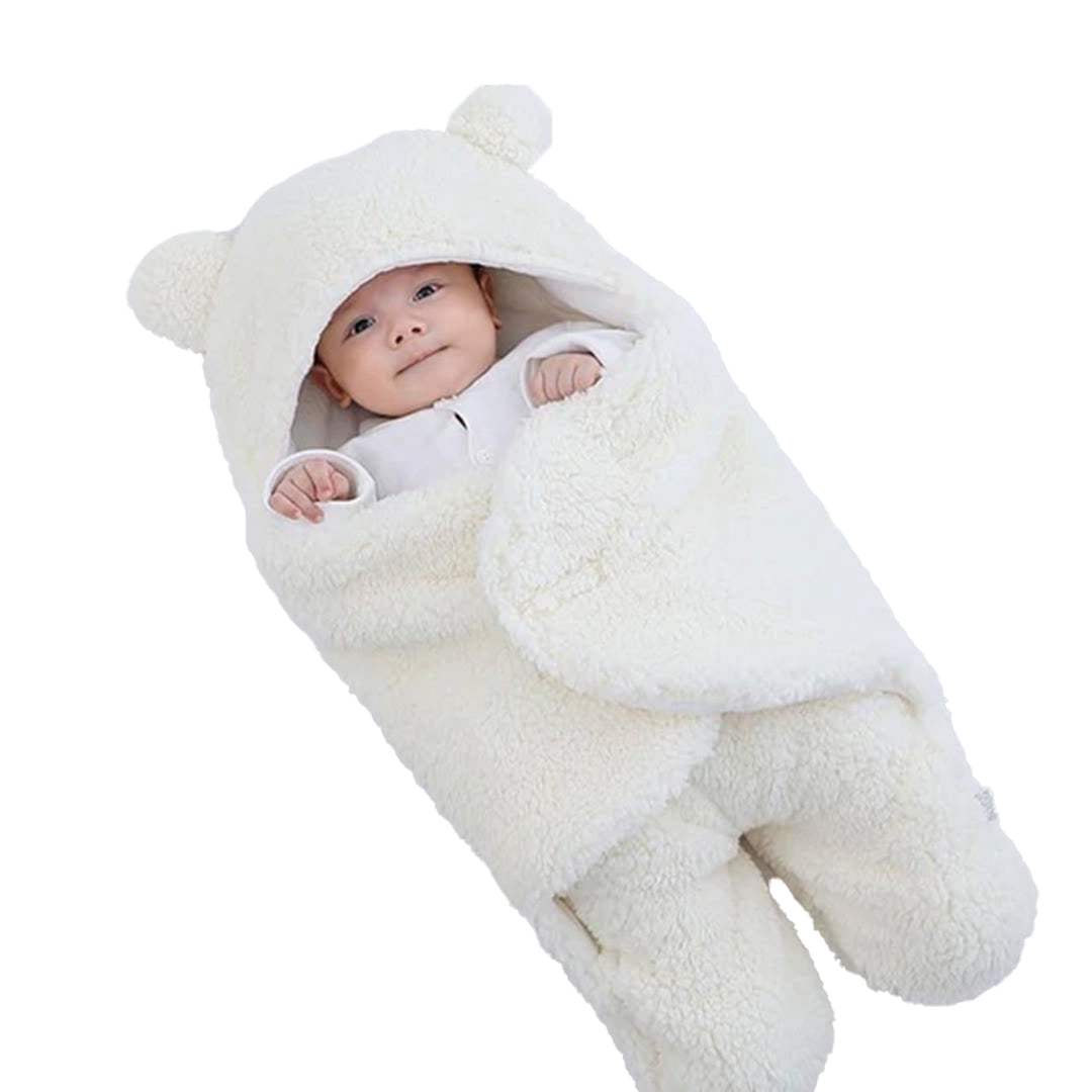 Cozy Bear Swaddle Blanket for Infants – White
