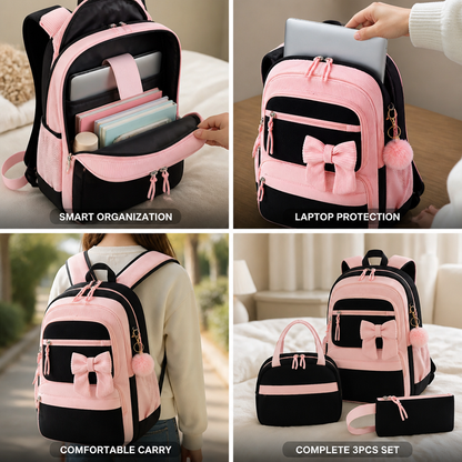 Versatile Laptop-Friendly Backpack Trio Set – Brown Grid