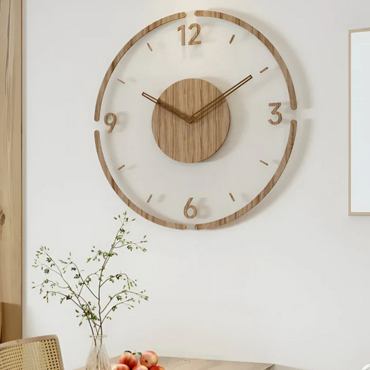 Modern Wooden Wall Clock with Acrylic Design – Silent Timepiece for Living Room