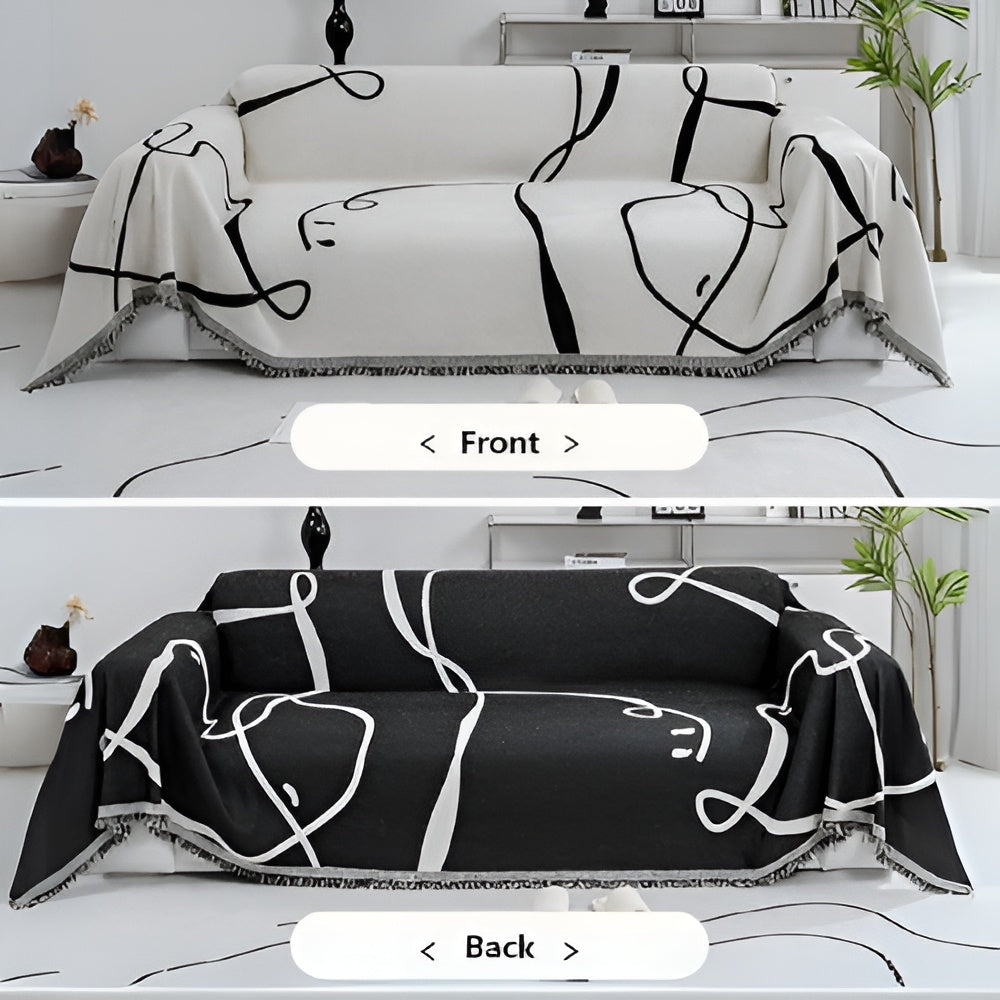 Chic Reversible Chenille Sofa Protector with Abstract Design – Ebony Ivory