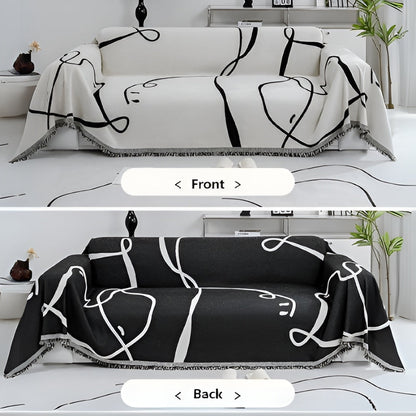Chic Reversible Chenille Sofa Protector with Abstract Design – Ebony Ivory
