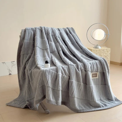 Reversible Velvet Comfort Blanket | Jacquard Coral Fleece Winter Throw – Light Gray