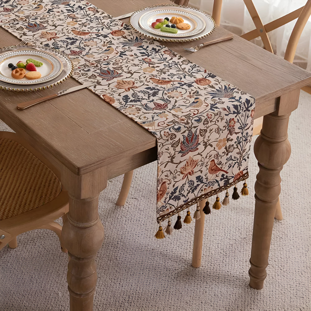 Vintage Floral and Bird Design Jacquard Table Runner